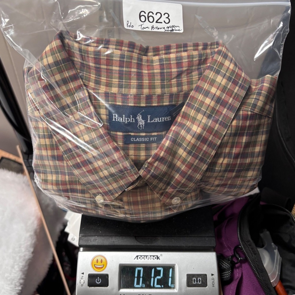 Ralph Lauren Button Shirt Mens 3XL TALL Tan Green Plaid Long Sleeve PONY Preppy - Picture 10 of 10